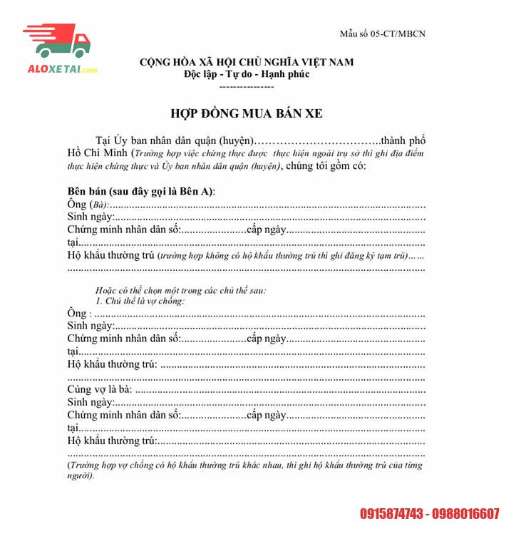 Hợp đồng mua bán xe